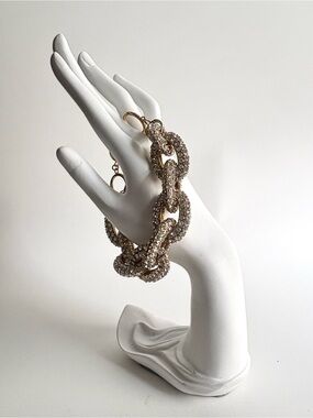 Crystal Pave Chain Link Bracelet Gold Tone Glam Statement